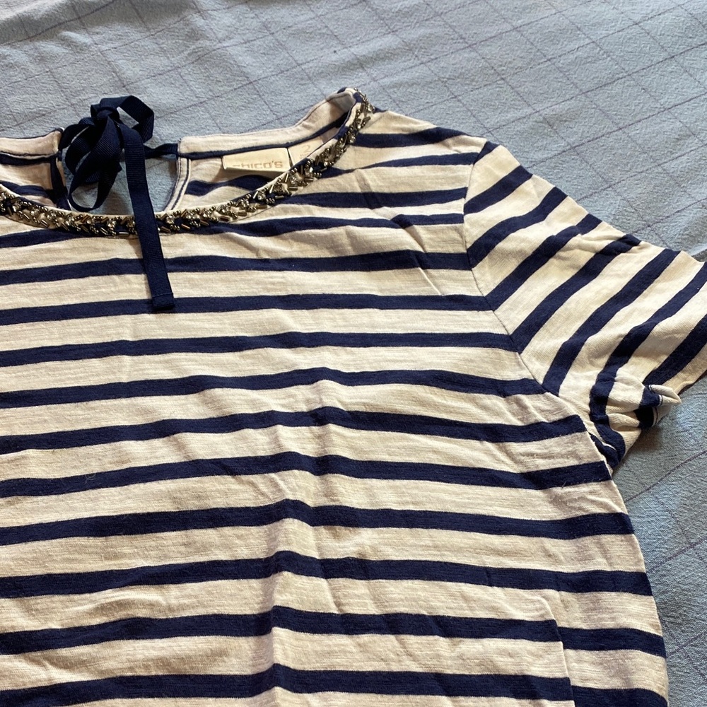 Striped Navy and White Boatneck Top